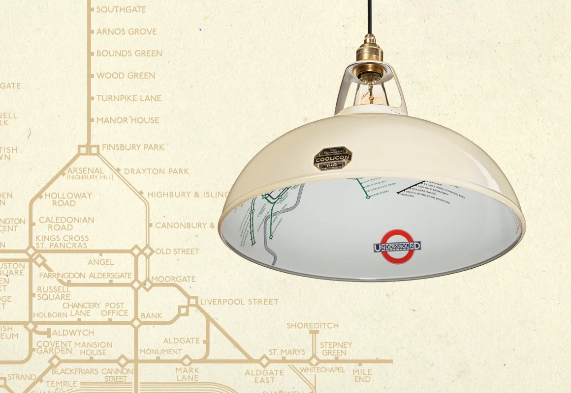 A Large Paper Cream shade over a paper texture with the London Underground map.