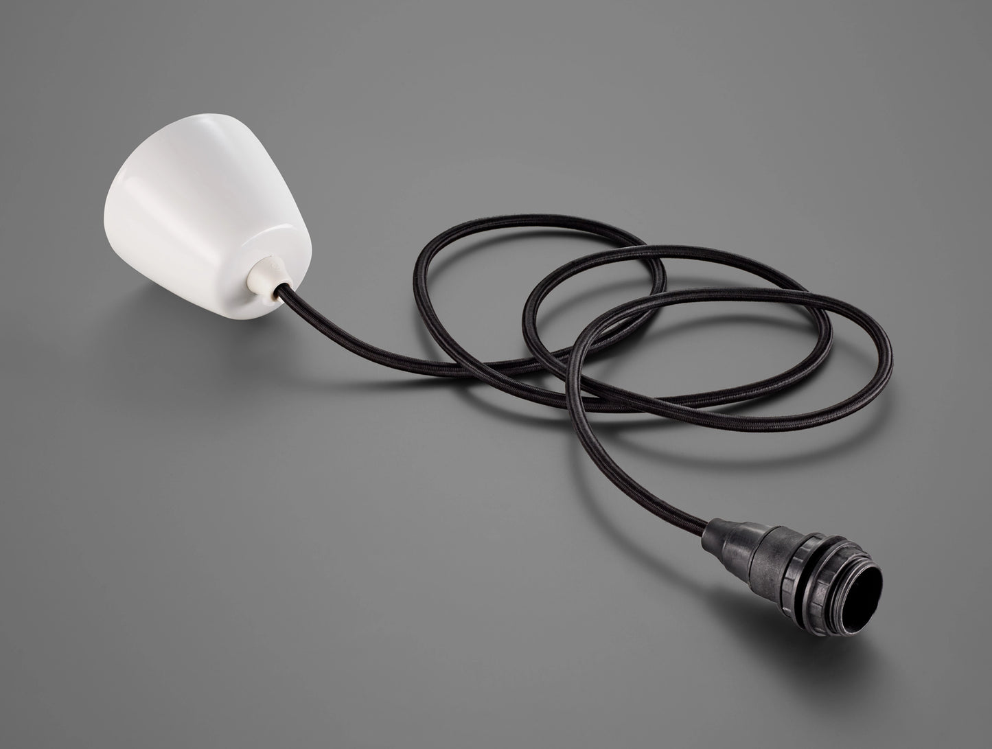 An E14 Industrial Coolicon pendant set with a Vitreous Enamel ceiling cup