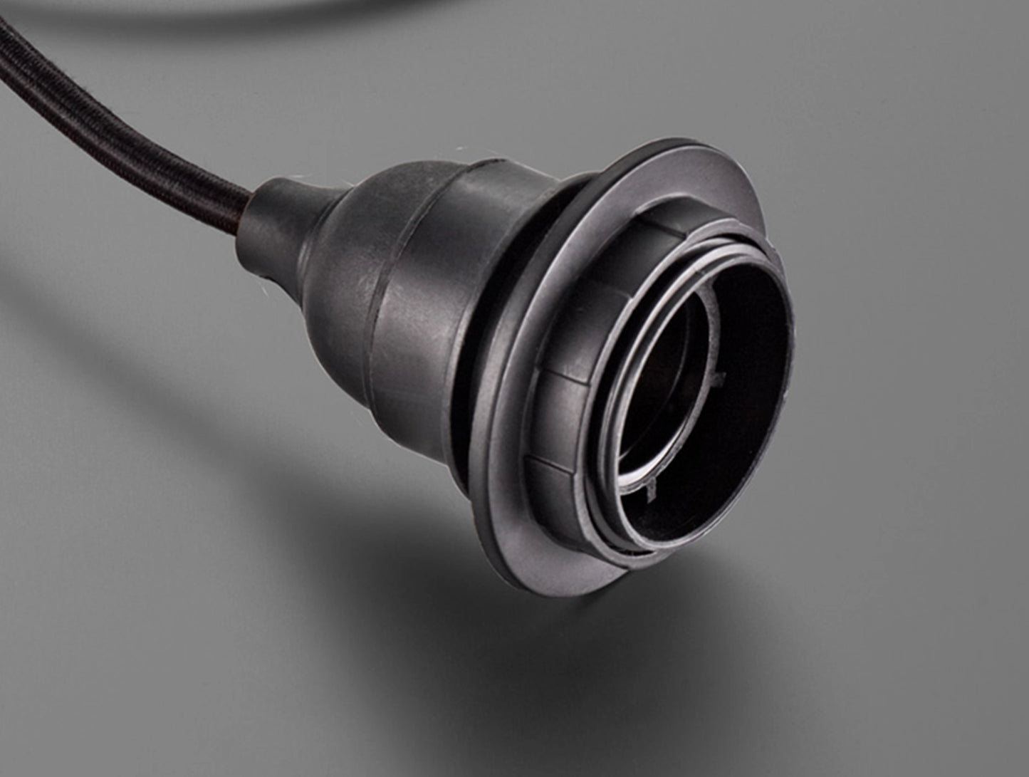 Close up of the black Industrial pendant set