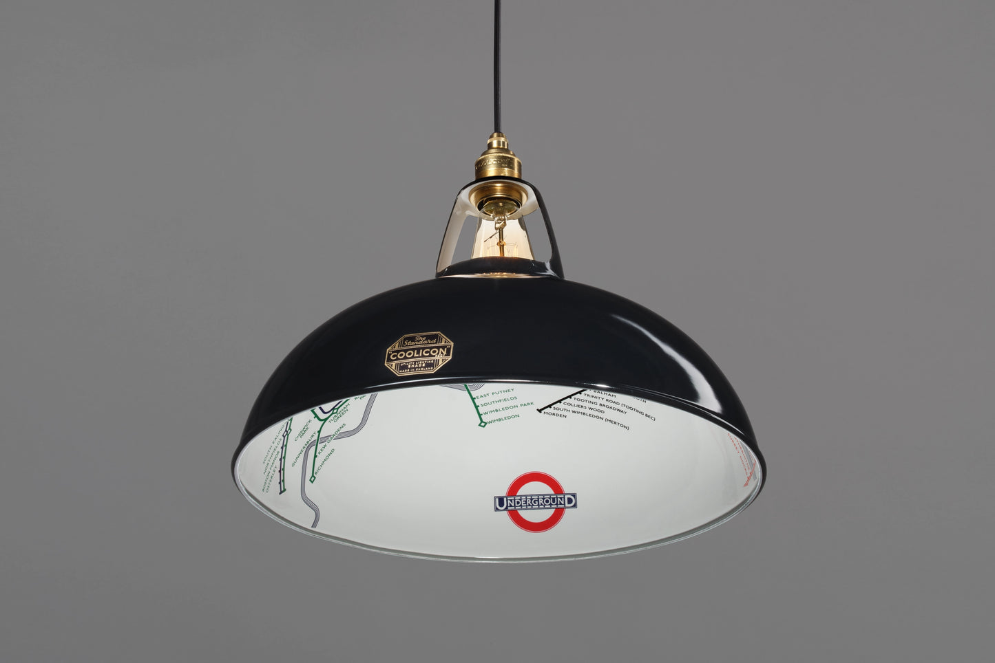 Large Northern Line Black Lampshade & Suspension Set