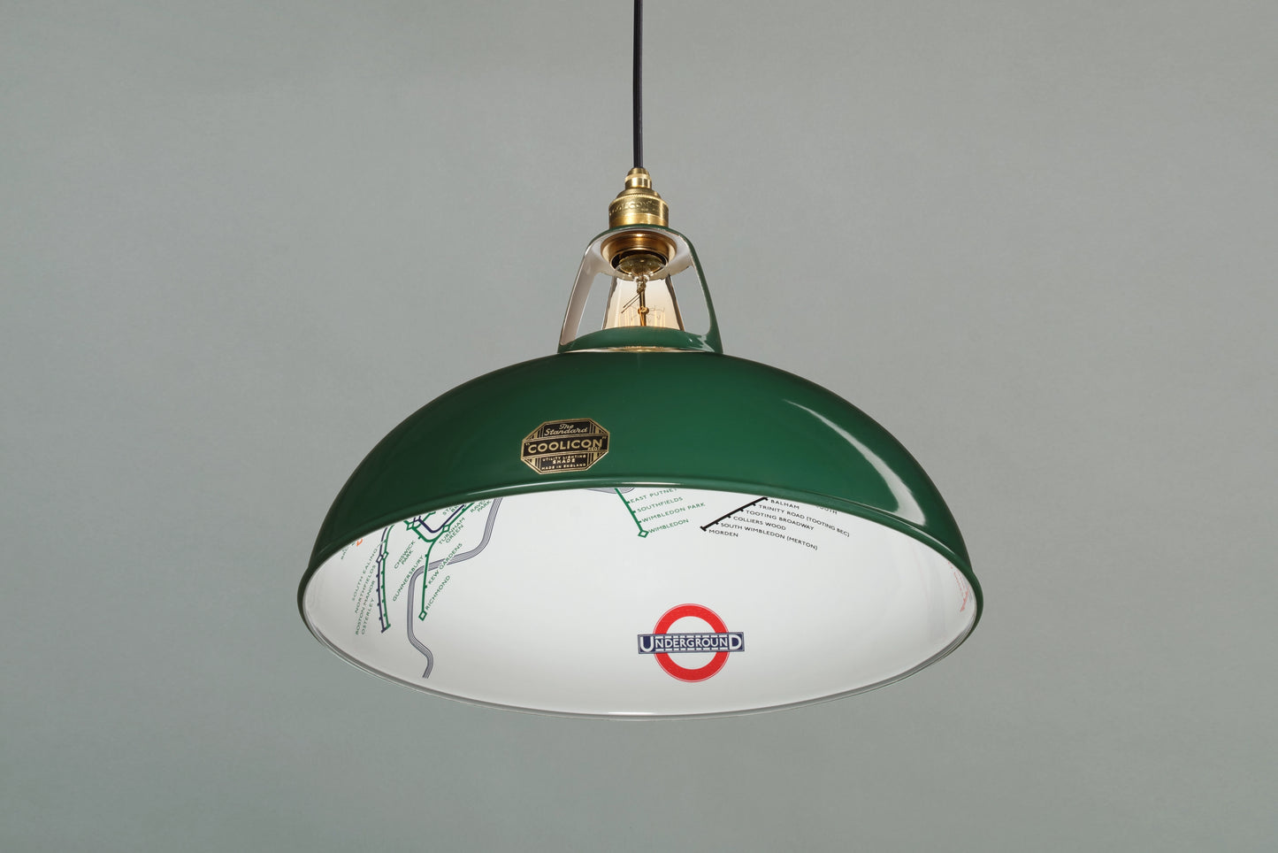 Large District Line Green Lampshade & Suspension Set