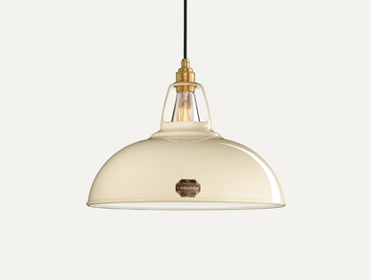 Large Classic Cream Coolicon lampshade with a black Industrial pendant set over a light cream background