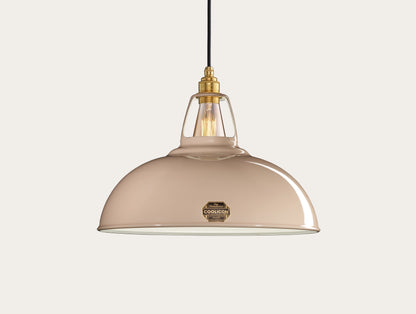 Large Latte Brown Coolicon lampshade with a Porcelain pendant set over a light grey background