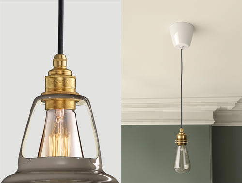 Grey and on sale brass pendant light