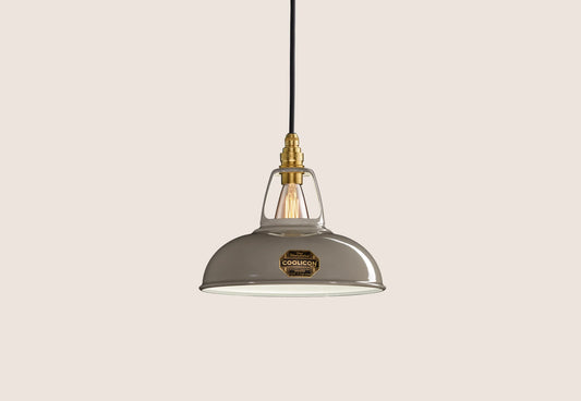 Original Grey Coolicon lampshade with a black Industrial pendant set over a light grey background