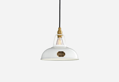 Original White Coolicon lampshade with an Industrial pendant set over a white background