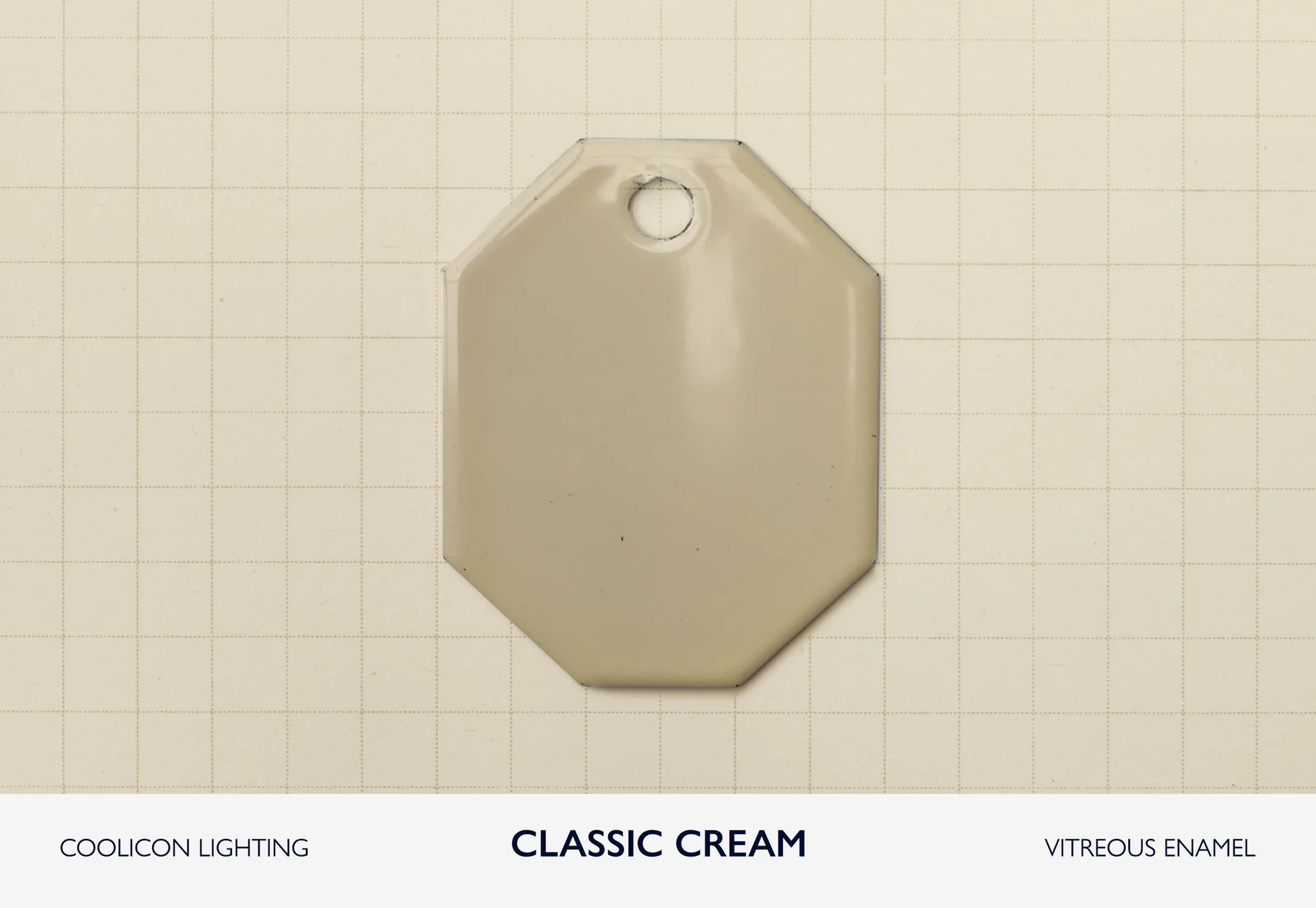 A vitreous enamel colour sample of the colour Classic Cream from Coolicon Lighting