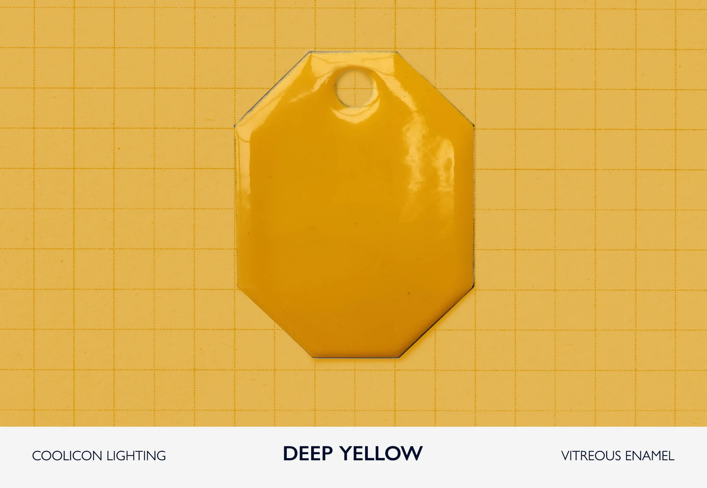 A vitreous enamel colour sample of the colour Deep Yellow from Coolicon Lighting