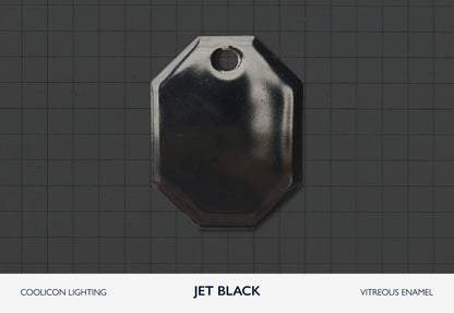A vitreous enamel colour sample of the colour Jet Black from Coolicon Lighting