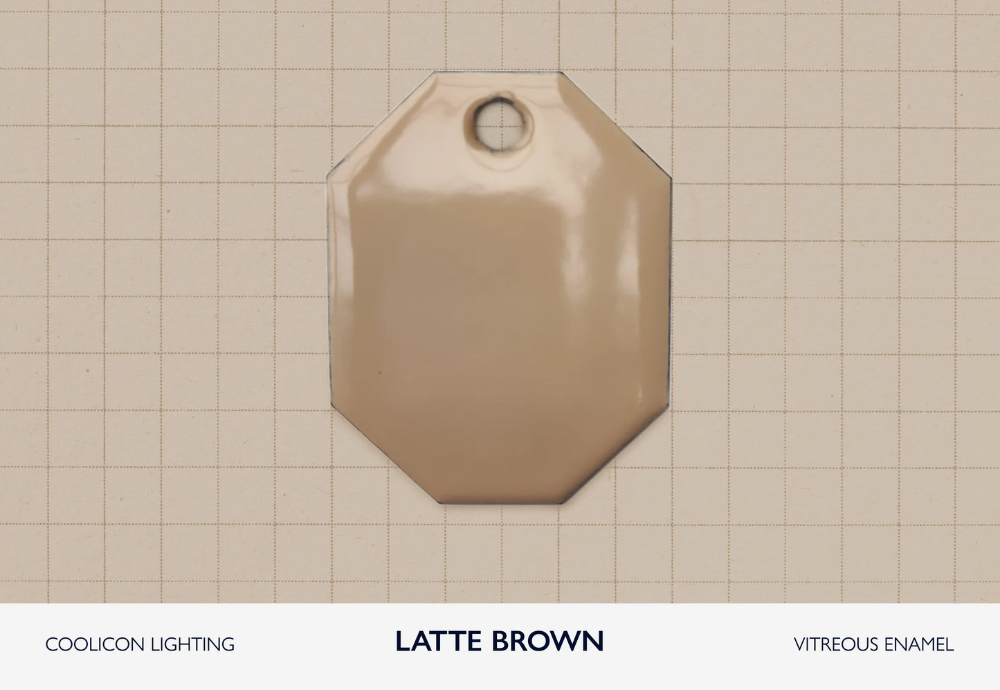 A vitreous enamel colour sample of the colour Latte Brown from Coolicon Lighting