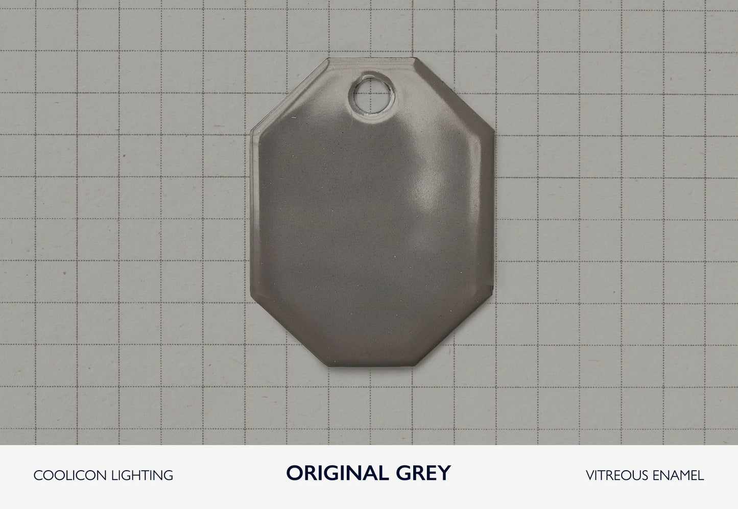 A vitreous enamel colour sample of the colour Original Grey from Coolicon Lighting