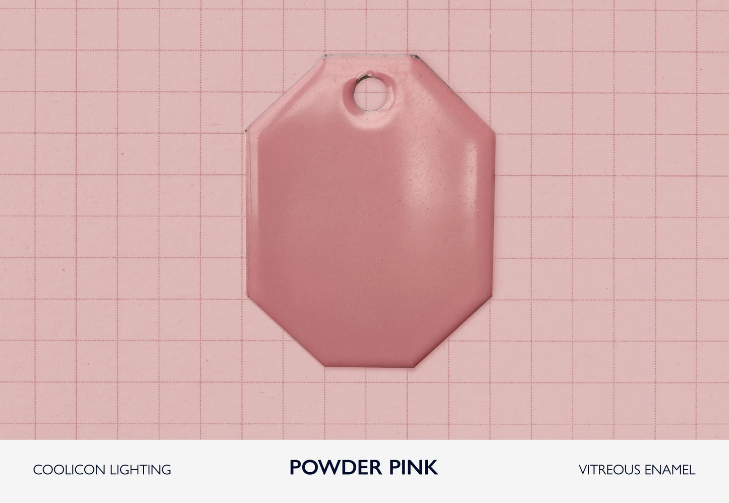 A vitreous enamel colour sample of the colour Powder Pink from Coolicon Lighting