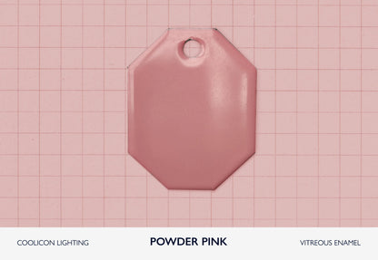 A vitreous enamel colour sample of the colour Powder Pink from Coolicon Lighting