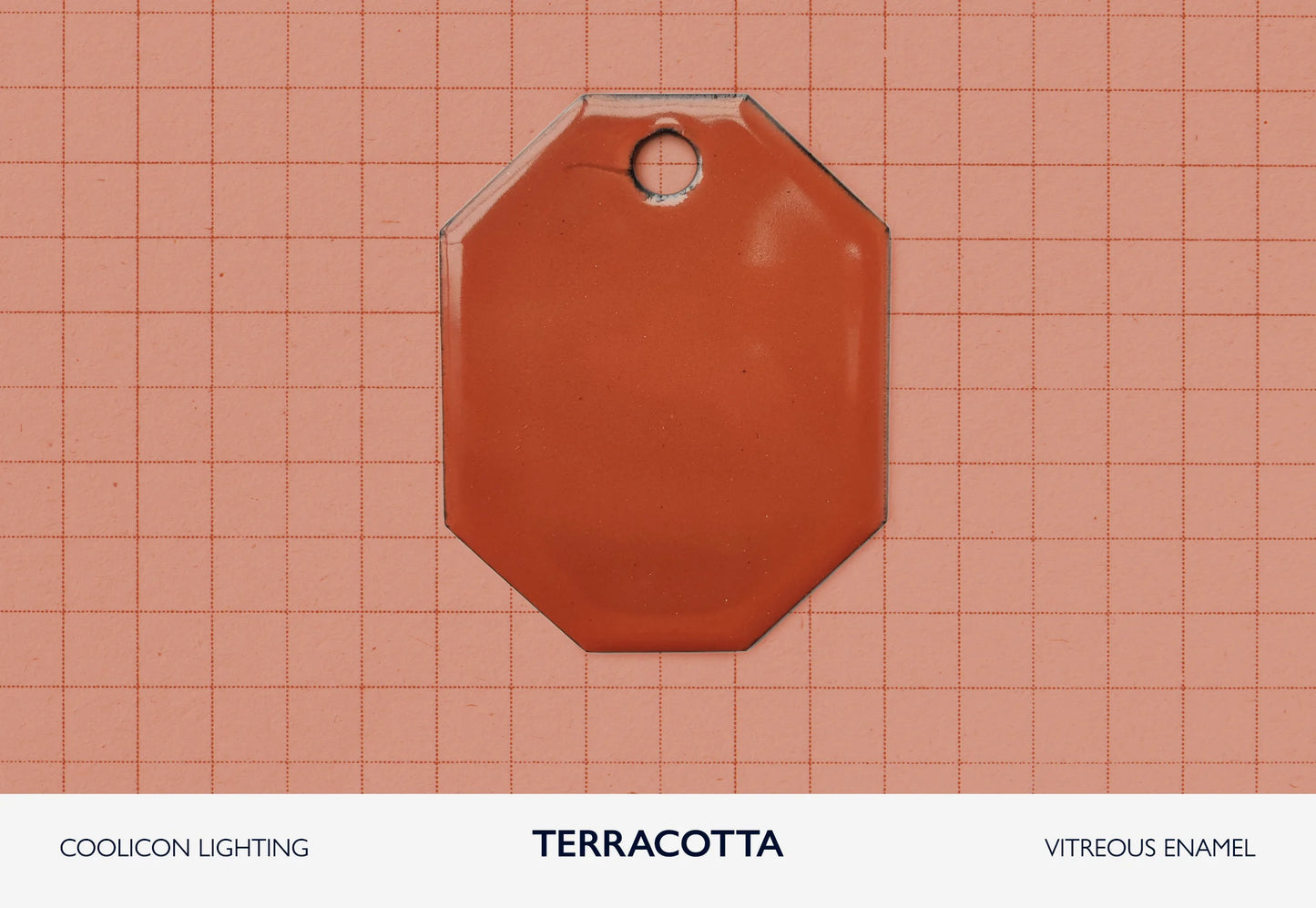 A vitreous enamel colour sample of the colour Terracotta from Coolicon Lighting